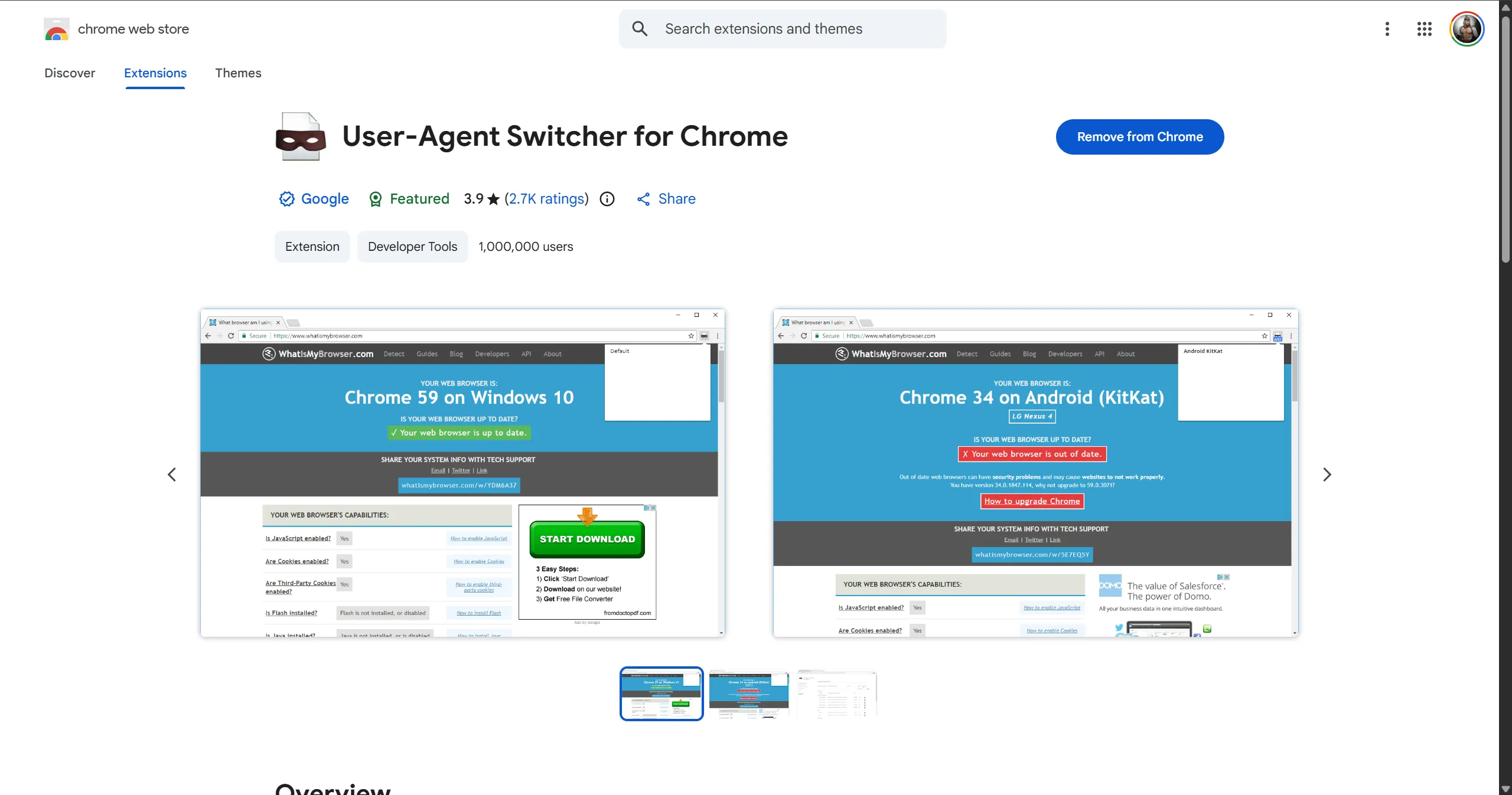 User-Agent Switcher for Chrome Extension