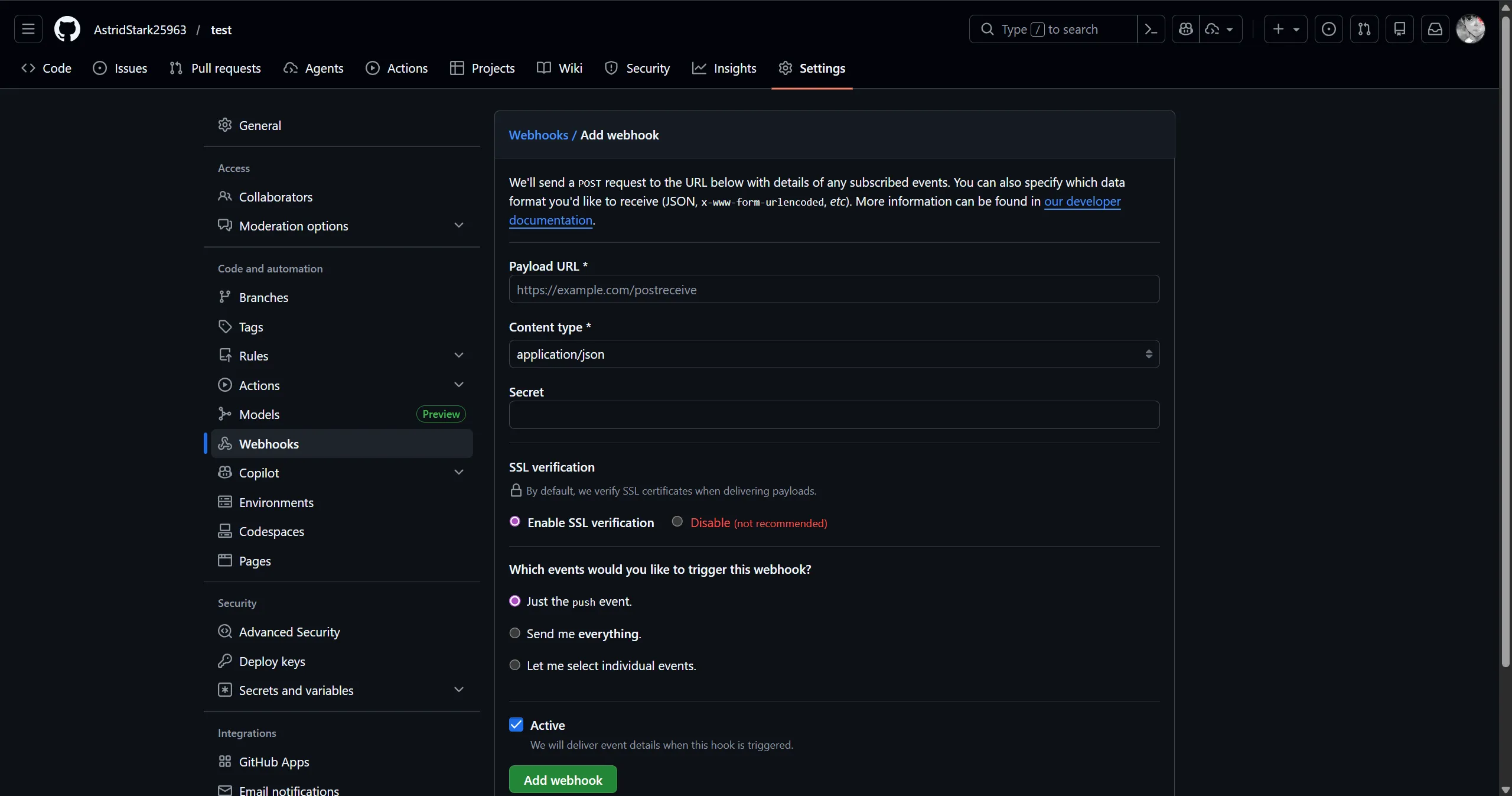 GitHub Repo Webhooks
