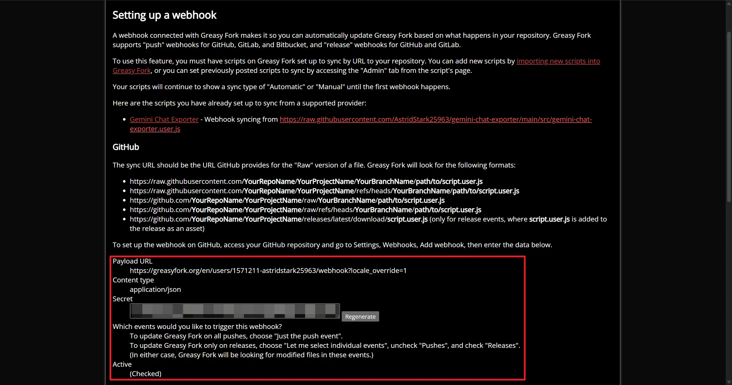 Greasy Fork Webhooks configuration