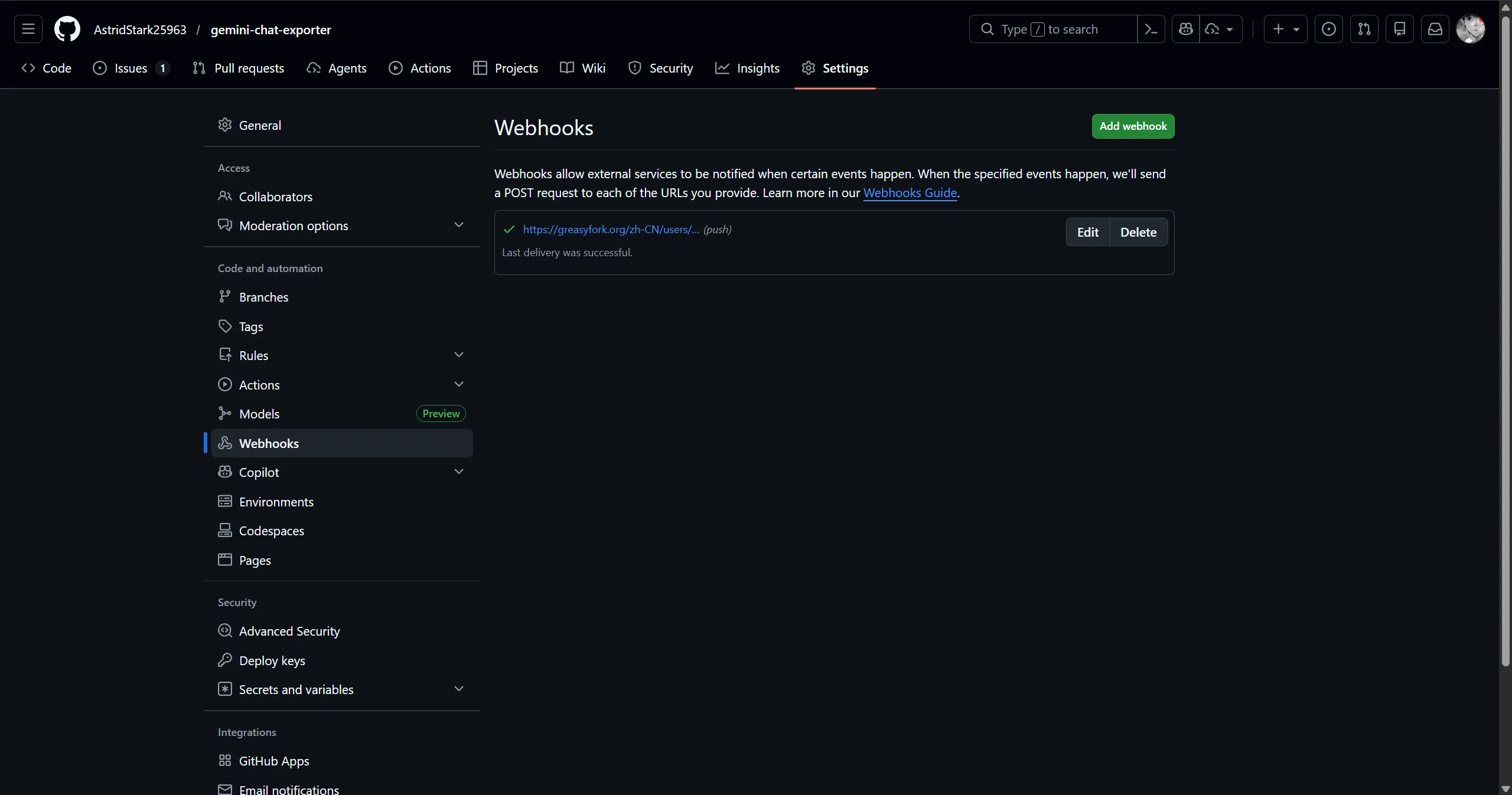 webhook set successful